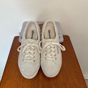 Superga Women's White Shearling Wool Sneakers Size 6 / 36